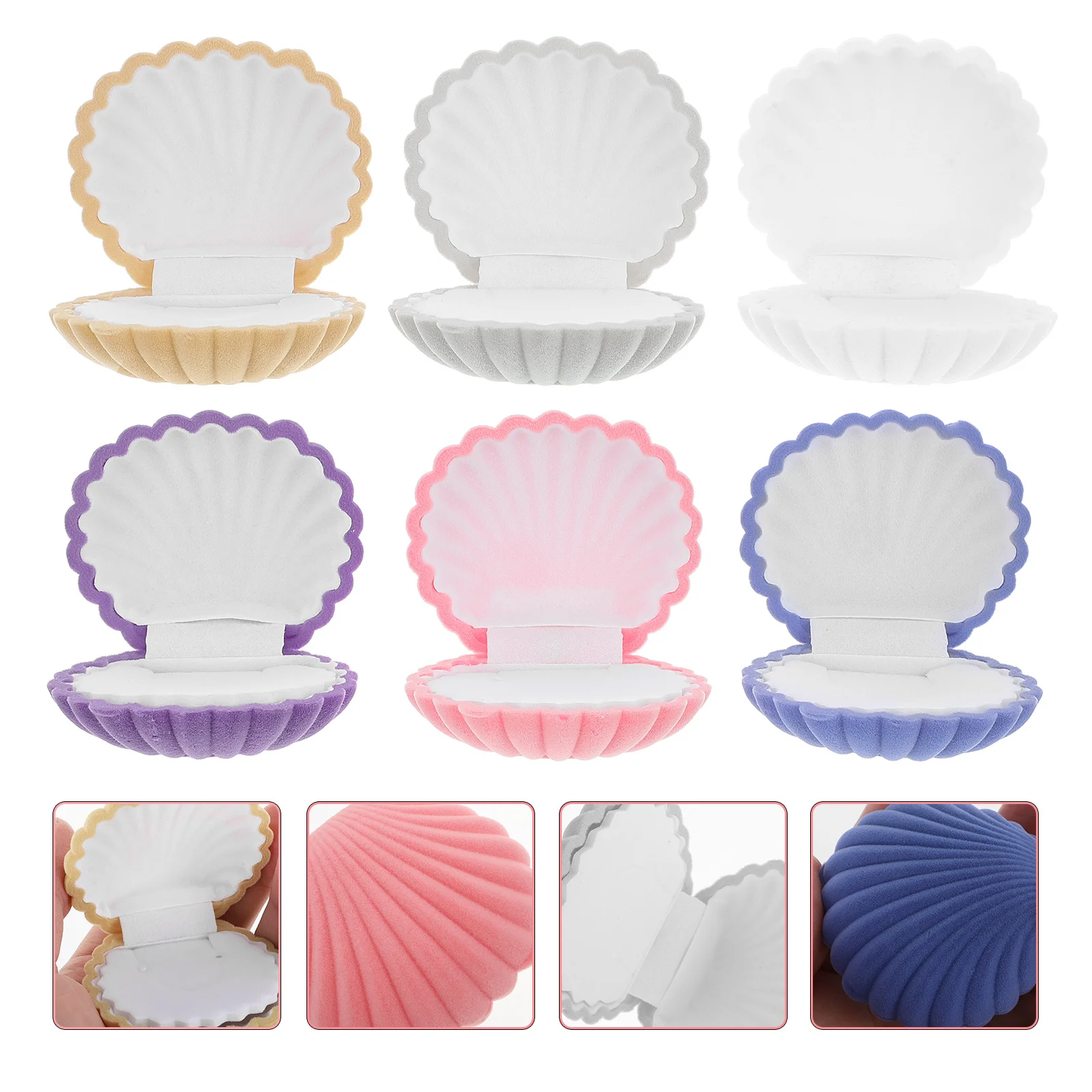 

6pcs Lint Shell Jewelry Box Storage Case For Mixed Color Smooth Edge Wear-Resistant Jewelry Organizer Practical