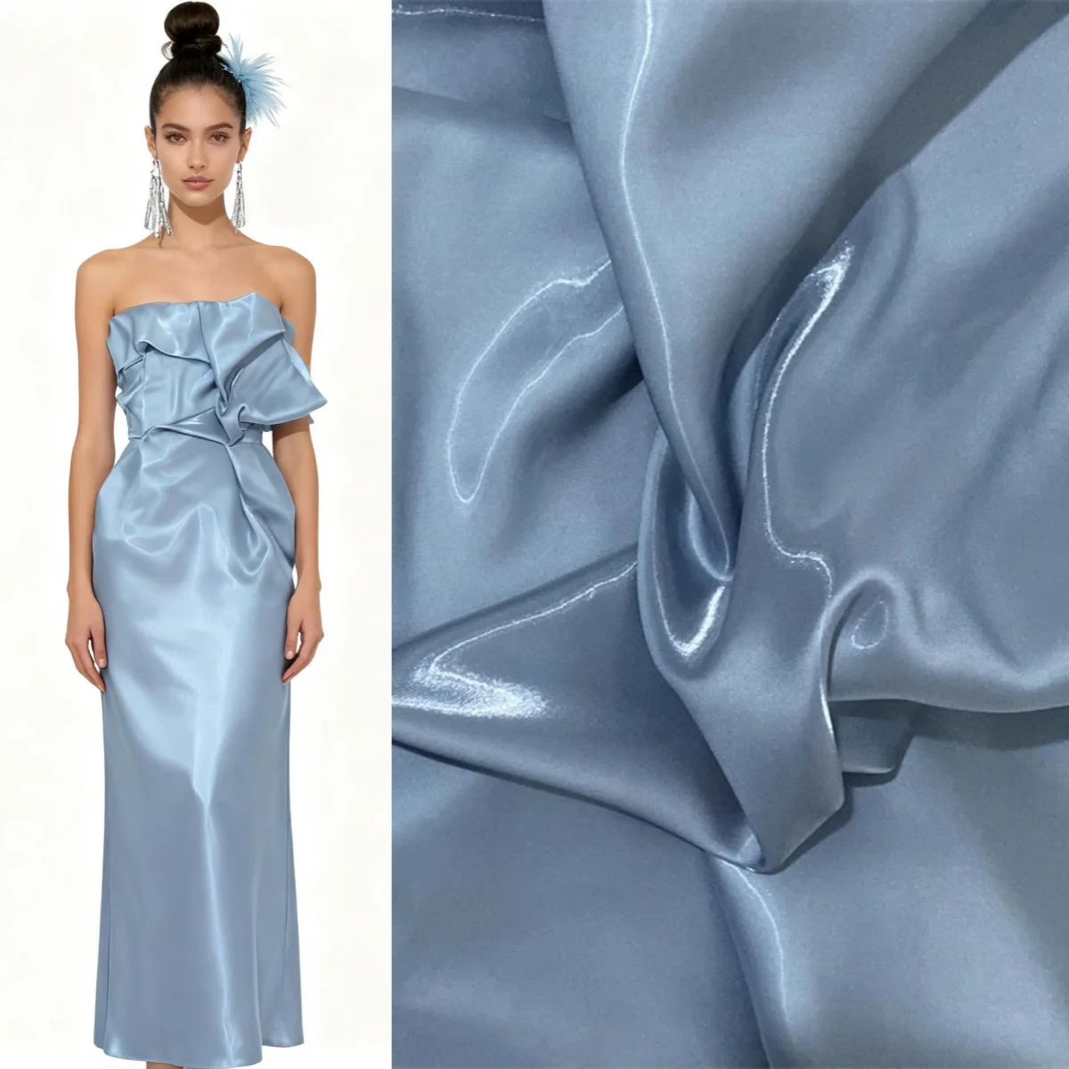 

Серо-синий супер яркий кристаллический атлас, жидкий водный блеск, атлас, хрустящая ткань, швейные юбки, брюки, платья и свадебные платья