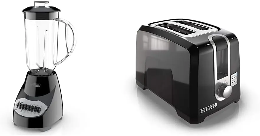 

Crush Master Blender, 10-Speeds with Stainless Steel Blades, Black, BL2010BP and 2-Slice Extra Wide Slot Toaster, One Size