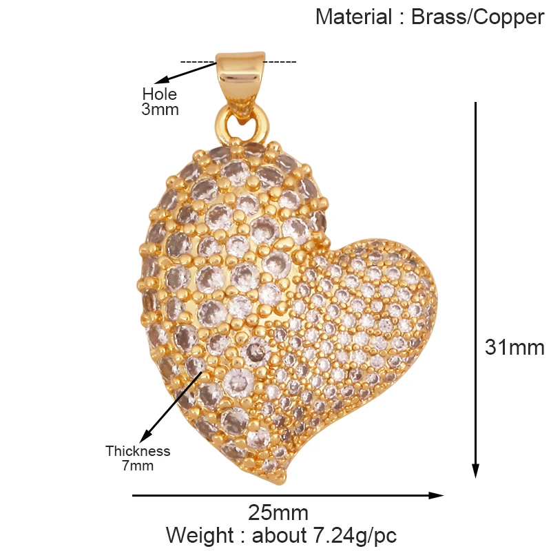 Mode Bunte Zirkon Brenn Liebe Herz Charm Anhänger, Echt 18K Gold Überzogene Halskette Armband DIY Handgemachten Schmuck Liefert S26 – Detail 20