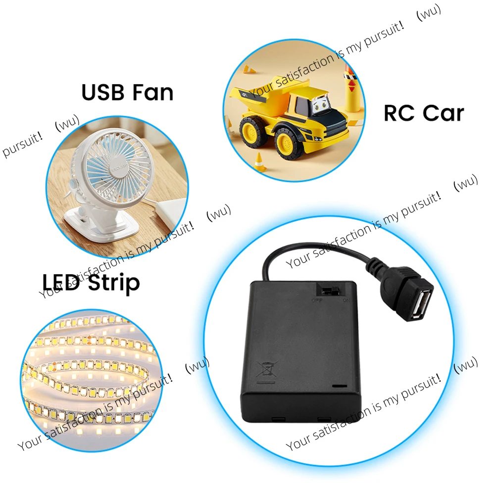 

1.5V black battery case with cover, with switch and USB female battery holder