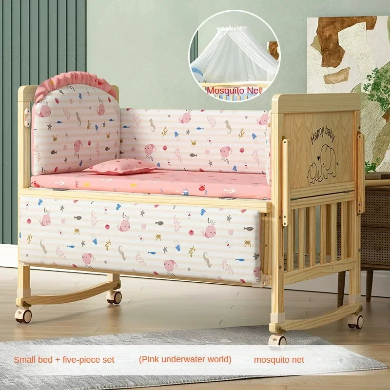 Massief houten multifunctioneel pasgeboren kinderbed Splicable milieuvriendelijk Verplaatsbaar babybedje met wielen babynestbed