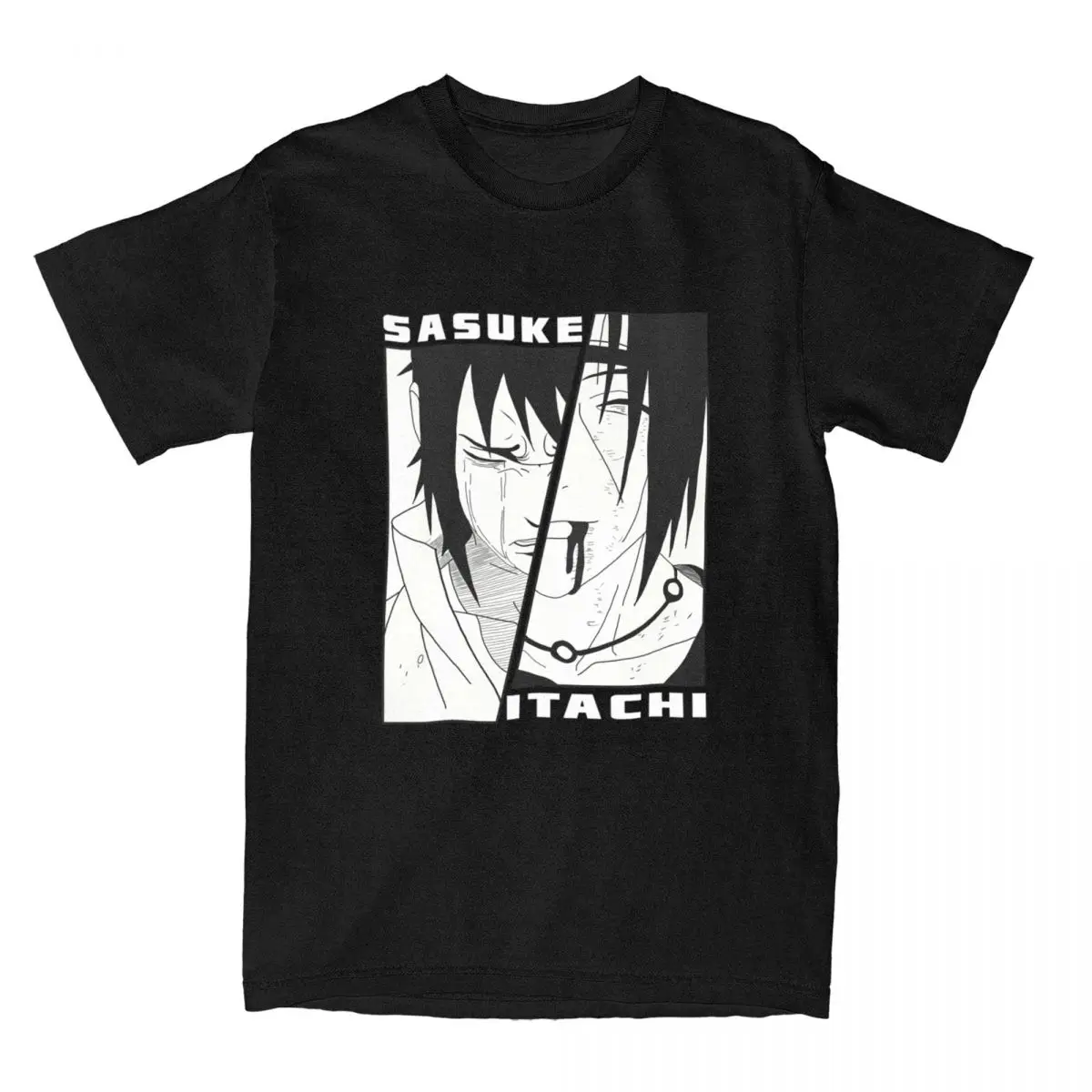 Funny Itachi Uchiha Vs Sasuke Uchiha T-Shirt for Men Cotton T Shirts Anime Bandai Naruto Short Sleeve Tee Shirt Plus Size Tops