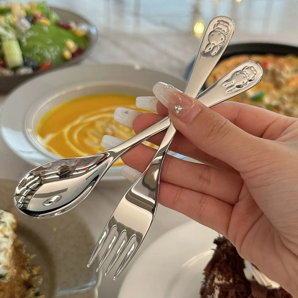 Kawaii Miffy New Arrivals Cute Children Tableware Cartoon Rabbit Stainless Steel Knife Fork Spoon Suit Girl Gift