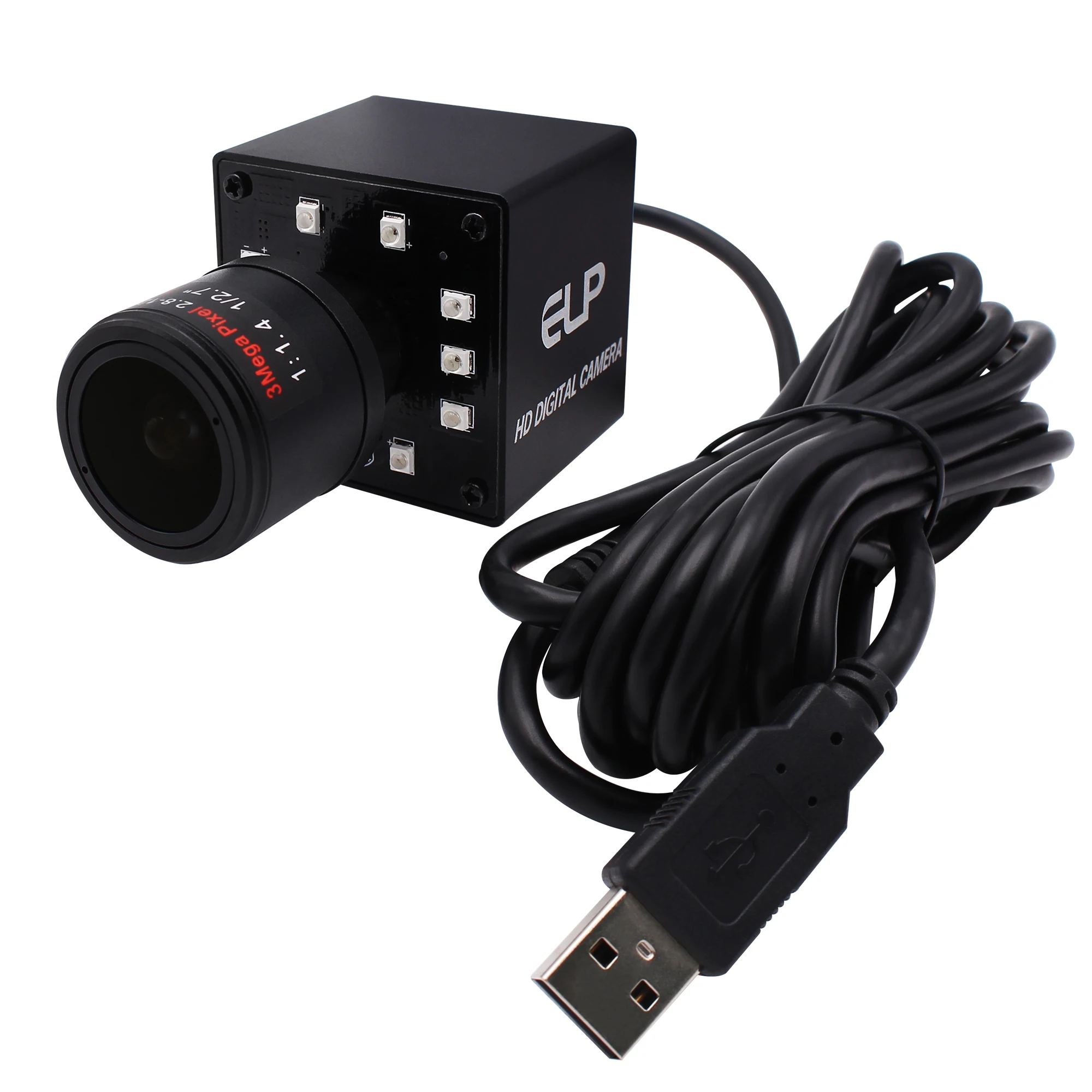 ELP 1200P Global Shutter Mini USB Camera 90fps Full HD UVC Day Night Vision Industrial Webcam w/ IR Leds 2.8-12mm Varifocal Lens