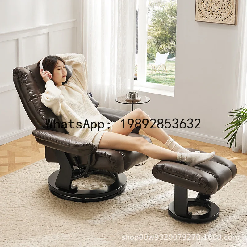 LYY Modern Genuine Leather Norwegian Recliner Chair for Living Room Home Use Top Layer Cowhide Multifunctional Single Sofa