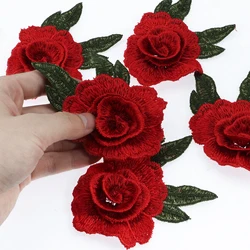 5/10/20pcs Red Embroidery Rose Flower Sew On Patch Dress Hat Bag Jeans Applique Crafts Clothing Accessories