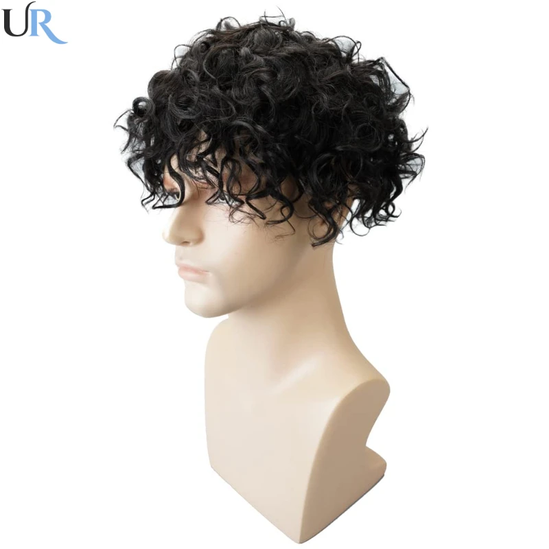 20mm Durable Mono Curly Hair System Unit  Deep Curly Toupee For Men for Black Men Male Hair Prosthesis Wigs For Men