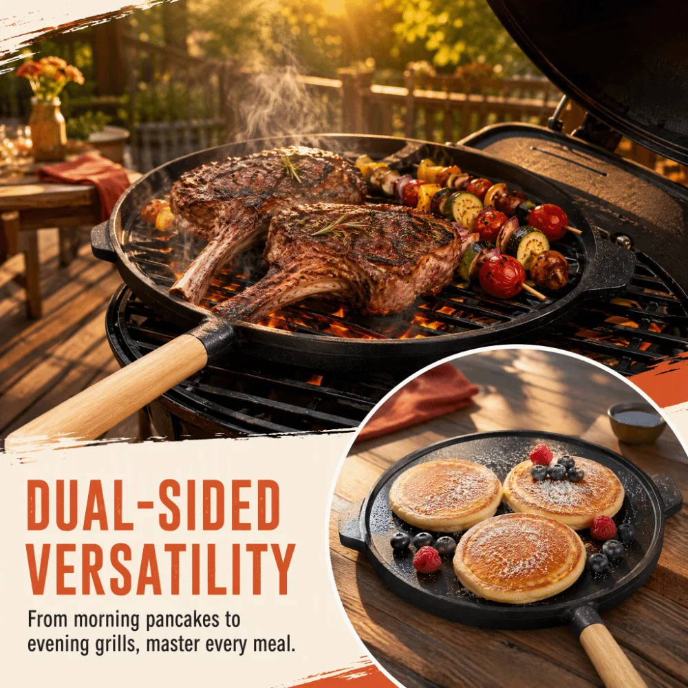 New Non Stick Grill Pan Uncoated Double Sided Griddle Pan Flat Base Steak Pan Bbq Steak Eggs Pancakes