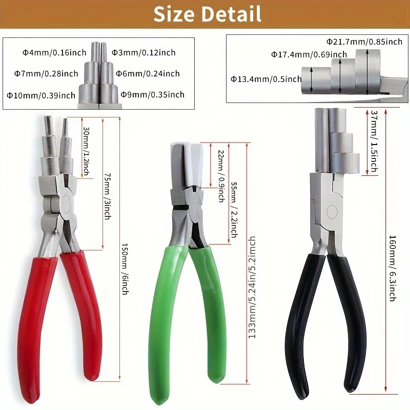 ชุดคีมปากแบน 2 มิติ 3 ชิ้น คีมปากแบนแบบไนลอน และคีมทำห่วงลวดสำหรับทำเครื่องประดับ