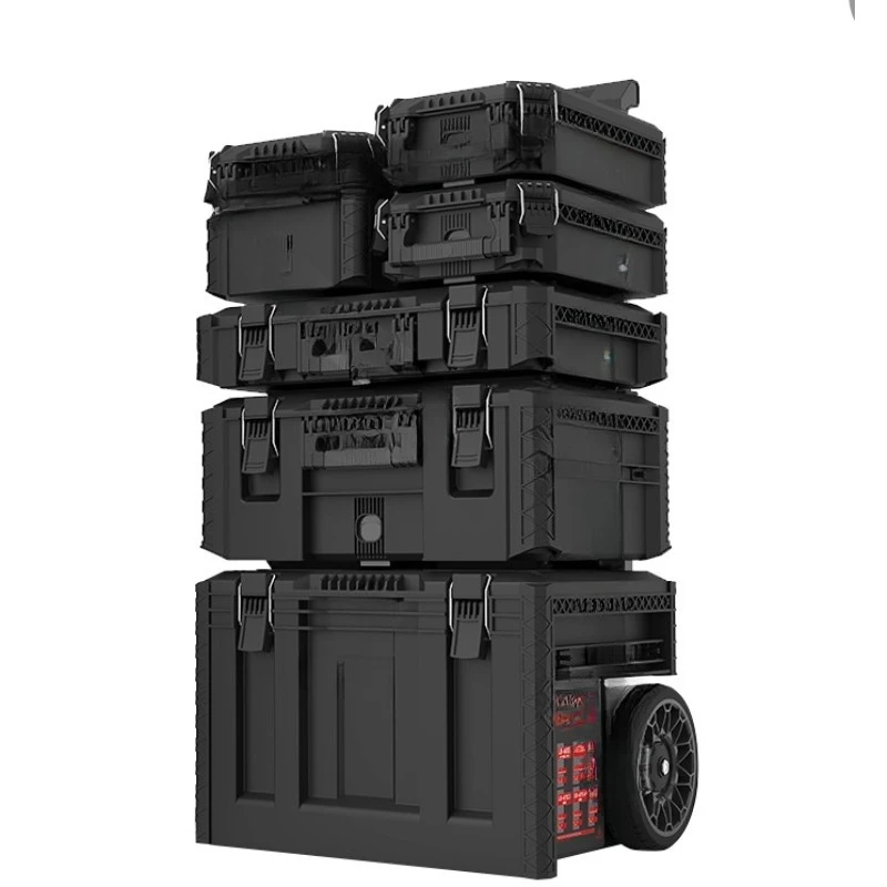 Toolbox stackable roller trolley, quick release and anti-theft lock