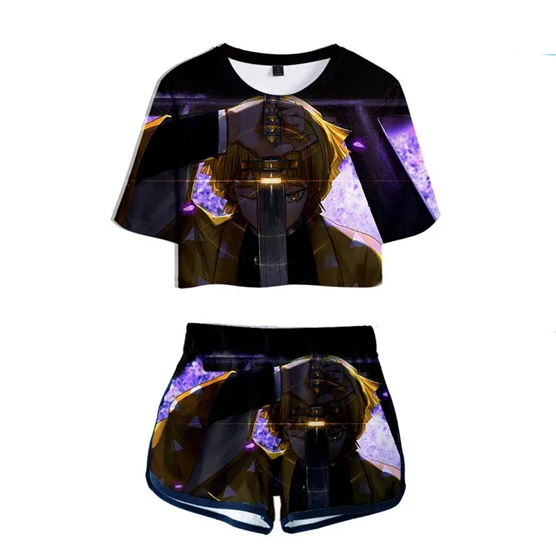 Demon Slayer Kimetsu no Yaiba Costume Women Top Shorts Sport Suits Kamado Nezuko Running Shorts Shirt Girls Set Cosplay