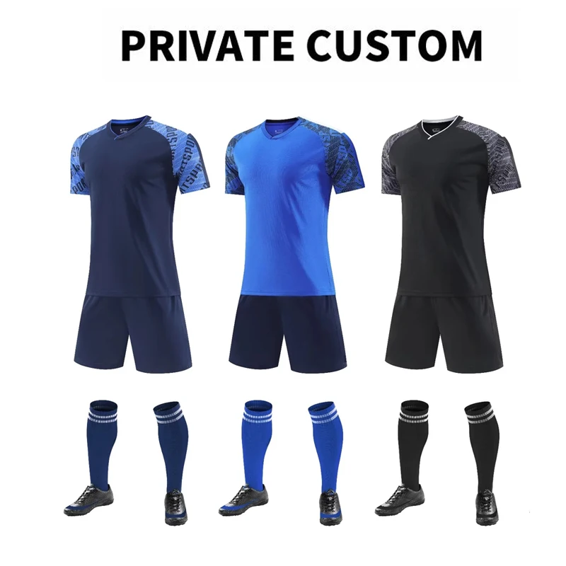 Conjunto de uniforme de fútbol con logotipo personalizado, camisetas en blanco con estampado de número y nombre, secado rápido, transpirable, para entrenamiento de adultos y niños