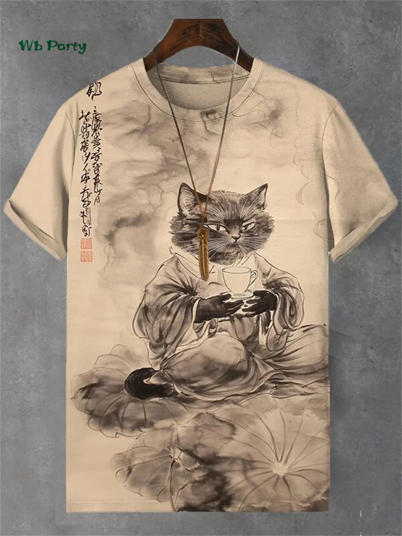 القط طباعة تي شيرت رجالي ثلاثية الأبعاد مضحك الحيوان نمط تي شيرتات قصيرة الاكمام المتضخم Y2k قمة الصيف الرجال اليومية الشارع ملابس كاجوال #5