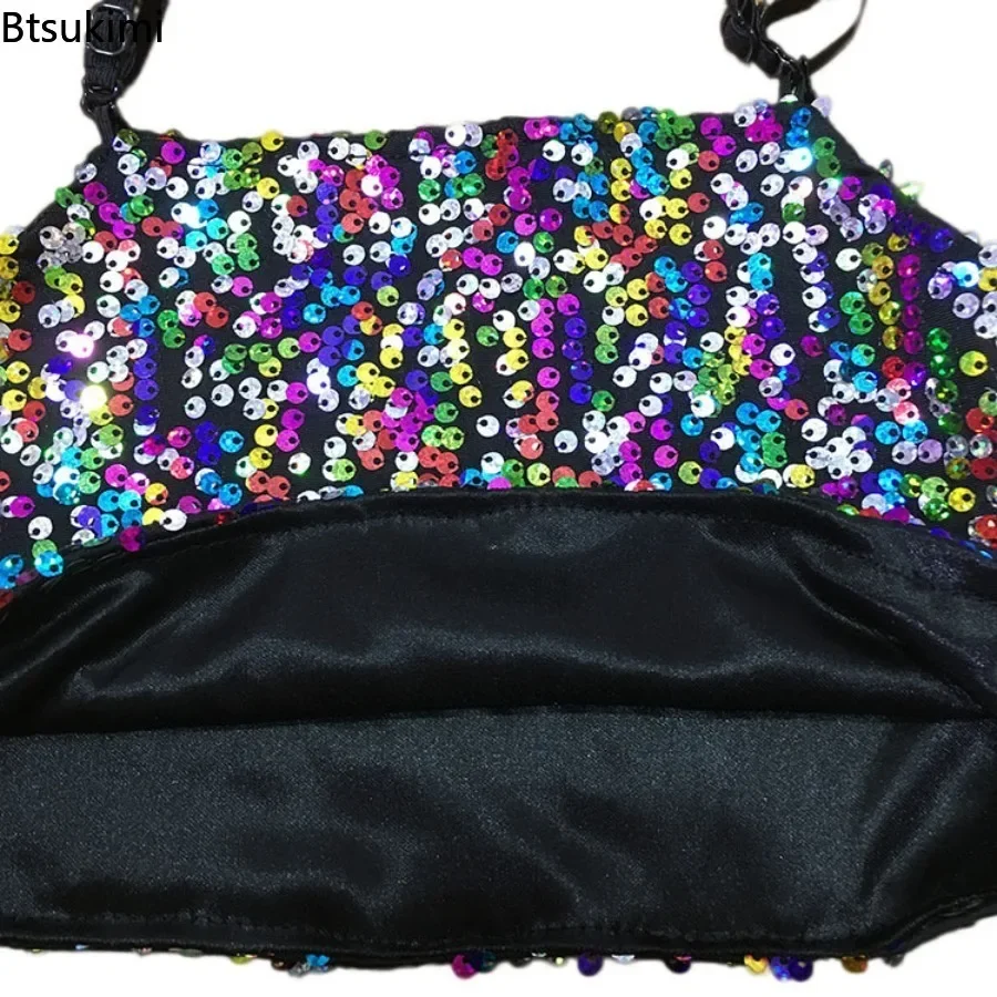 Kids Girls Crop Top Vest Sequins for Adult Party Summer Tank Streetwear Sleeveless Clothing Strapless Vintage Hip-hop Costume