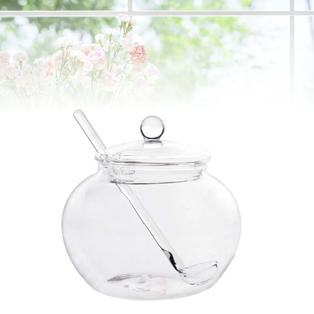 

350ml Large Round Transparent Glass Spice Jars Kitchen Storage Containers Sugar Nut Tea Jars with Glass Lid and Spoon