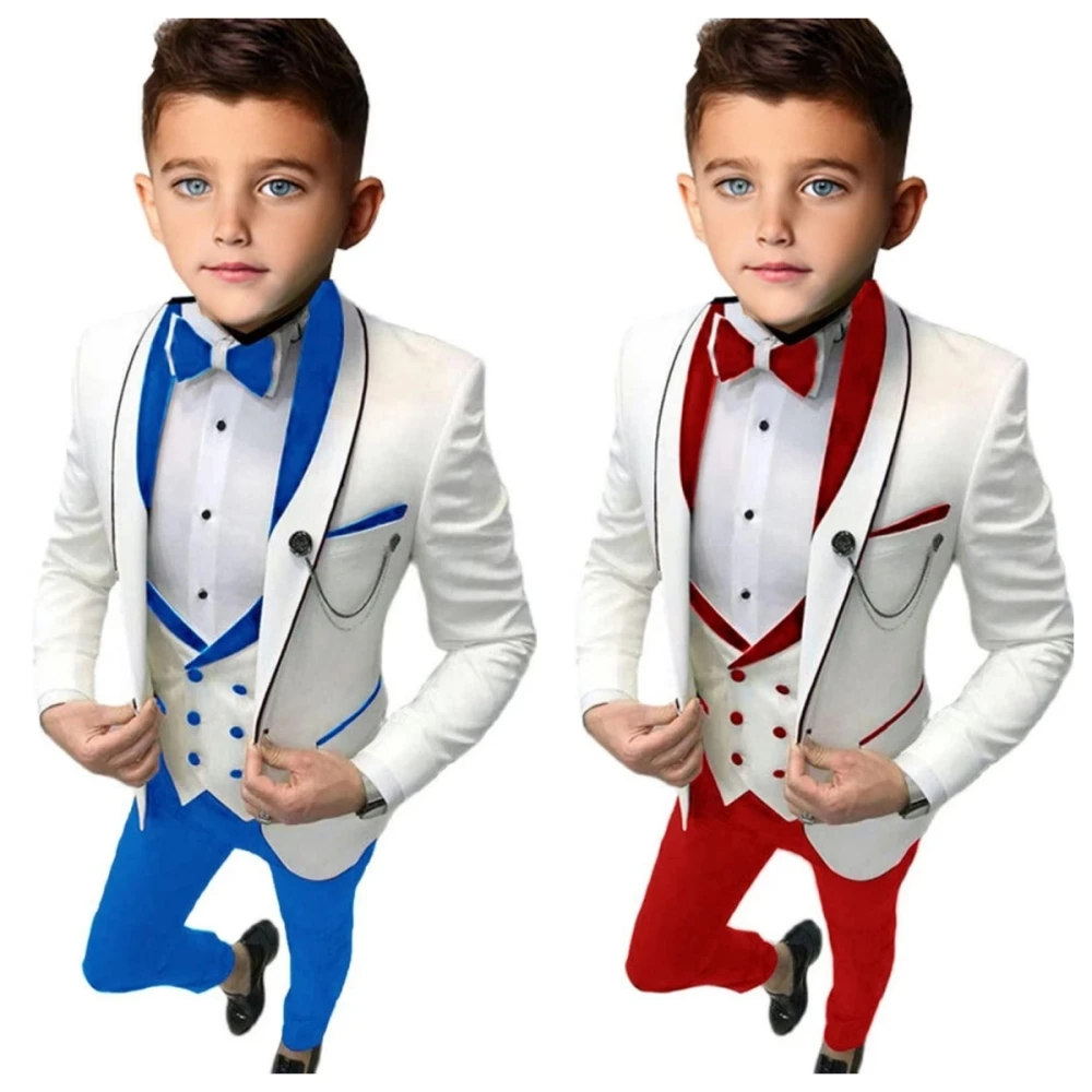 Popular 4 Pieces Boys Slim Fit Suits Ring Bearer Outfit Handsome Classic Lapel Suit Set For School Performance Activities