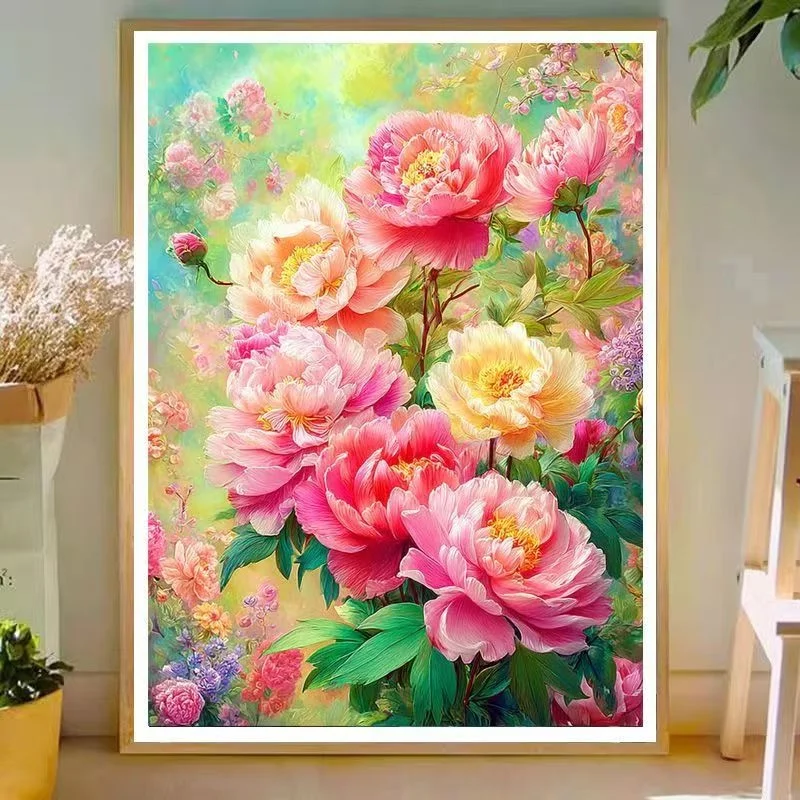 

Red Large Peony Cross Stitch Beaded Fabric Vertical Version Bedroom Home Decor Cotton Cloth Plant Flower Pattern Cross Stitch...