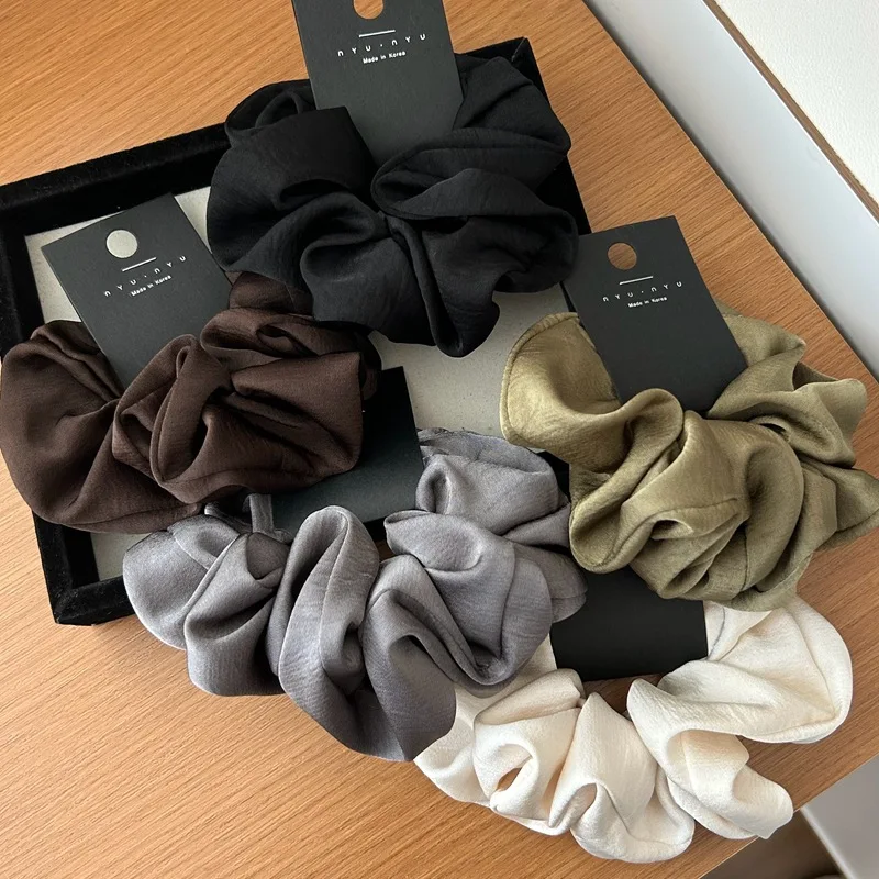 Korea Retro satynowe gumki do włosów dla kobiet elastyczne duże gumka jedwabna do wlosów dziewczyny gumki do włosów jedwabne scrunchies do włosów czarne opaski do włosów akcesoria do wlosow