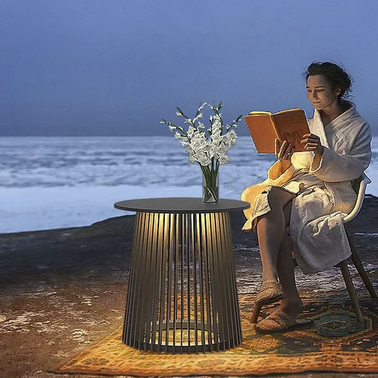 

Table Light Living Room Furniture Dining Leisure Round Coffee Table Lamps Set With Solar LED Garden Light Outdoor Dinner Chair