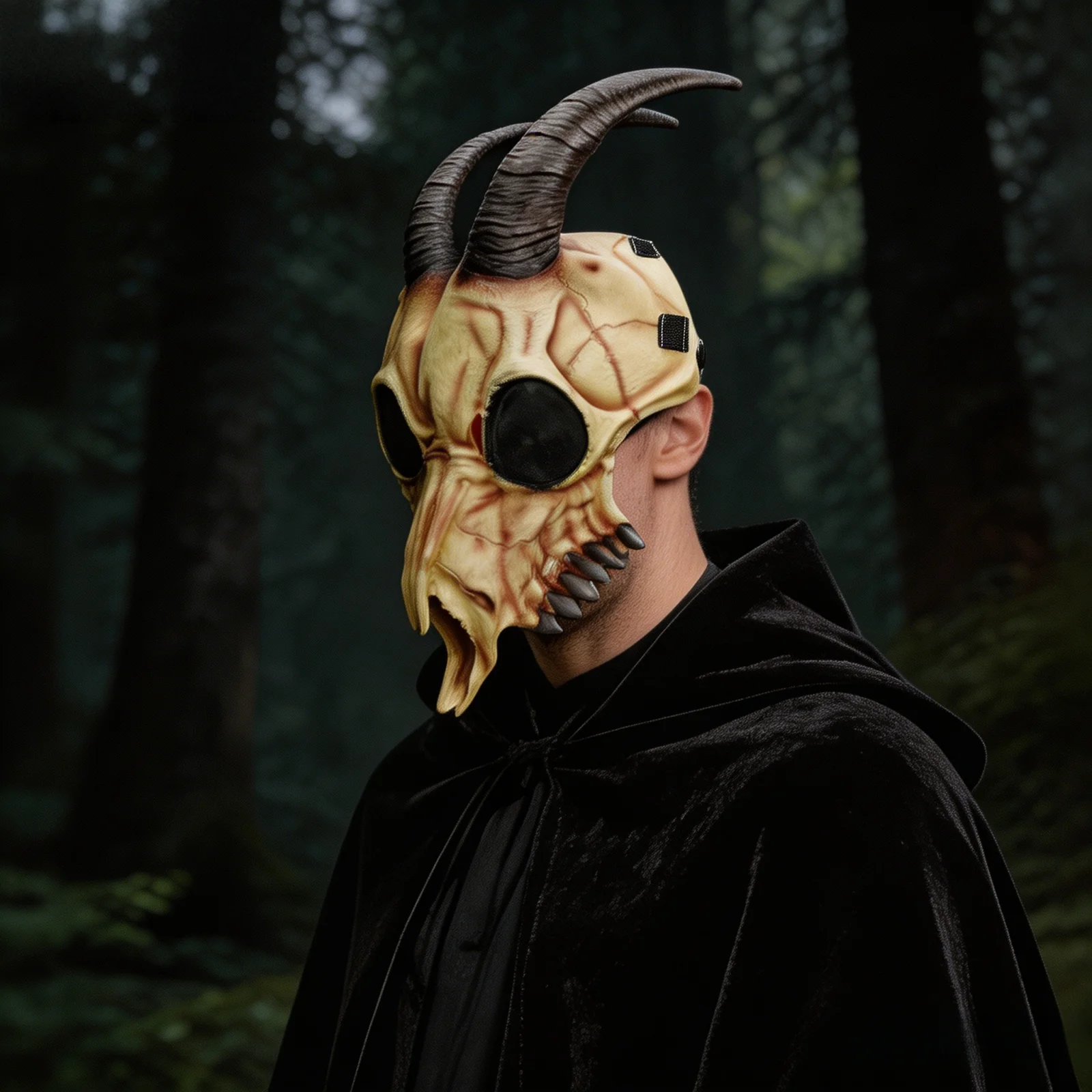 Gruselige Ziegenschädel-Latexmaske mit Gebogenen Hörnern, Baphomet-Dämon Halbgesichtsmaske für Erwachsene, Verstellbare Horror-Requisite für Halloween