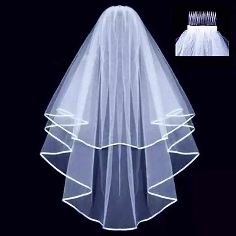 Short Tulle Wedding Veils Two Layer With Comb White Ivory Bridal for Bride for Marriage Accessories