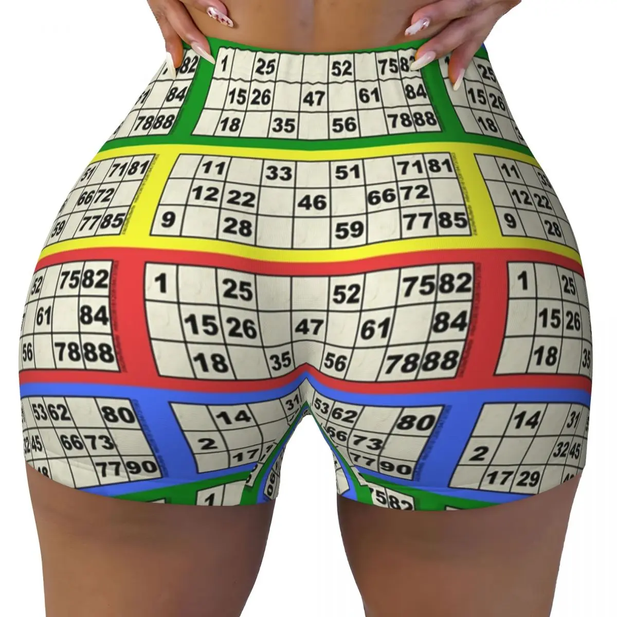 Custom 90 Ball Bingo Paper Game Workout Shorts for Women Gym Running Biker Yoga Shorts