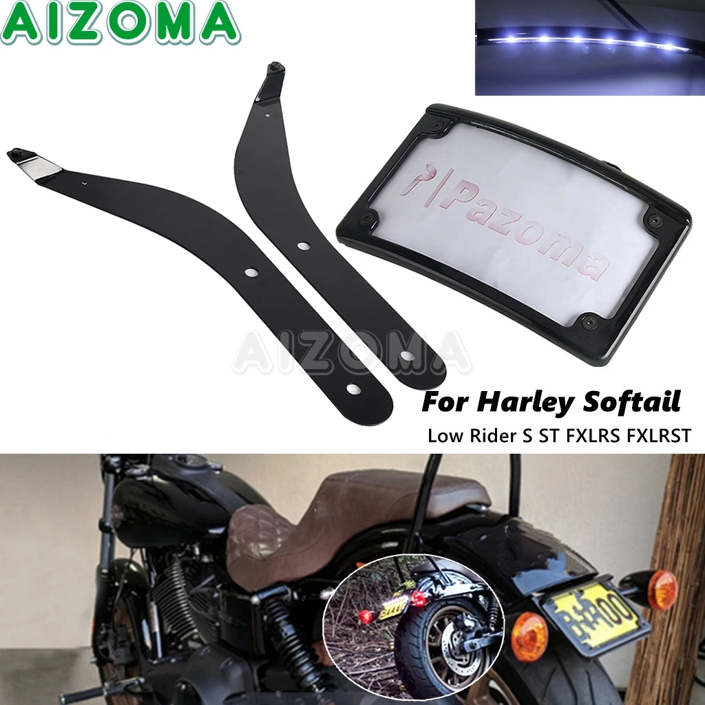 For Harley Softail Low Rider ST FXLRST S FXLRS Rear Fender Tail Tidy Curved License Plate Holder Bracket w/ LED Light 2020-2024