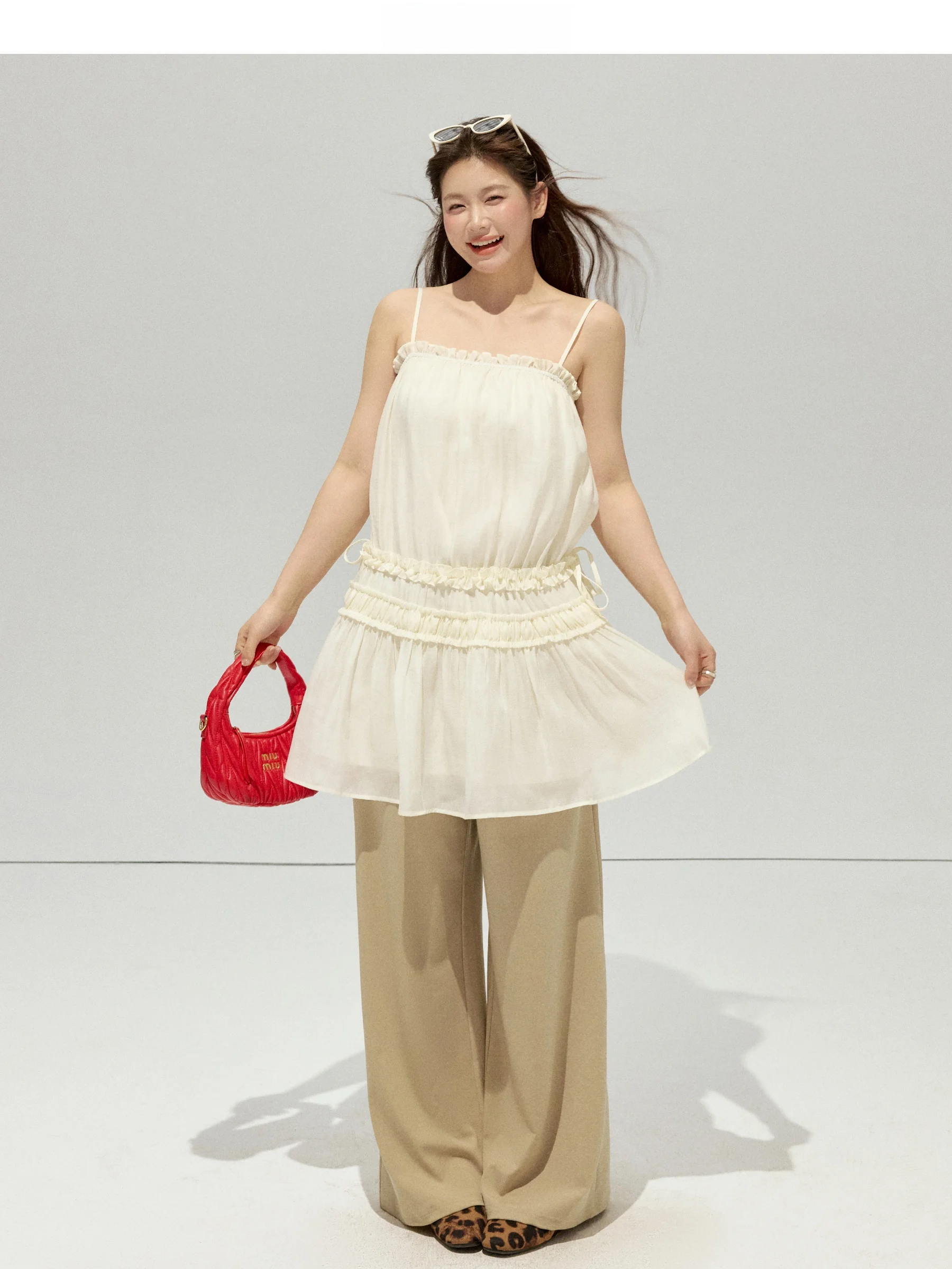 

Jiulu Studio "Butter West" plus Size MM Lace Patchwork Strap Dress Long Pants Large Size Set Fashionable Spring Summer Outfit