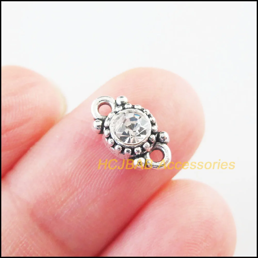 Fashion 30Pcs Retro Gold Color Tibetan Silver Plated Round Flower Clear Crystal Charms Connectors 6.5x11.5mm HCJBAB