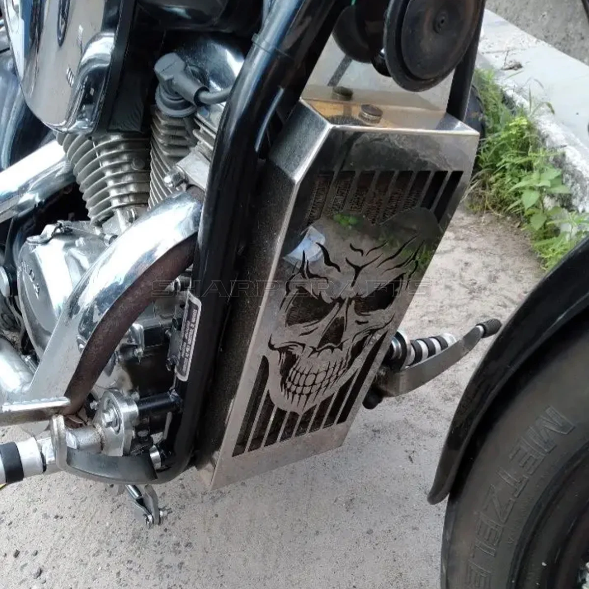 For Honda Steed 400 Shadow VT600 VLX600 1988-2007 Motorcycle Accessories Steel Chrome Skull Radiator Grill Cover Guard Protector view 5