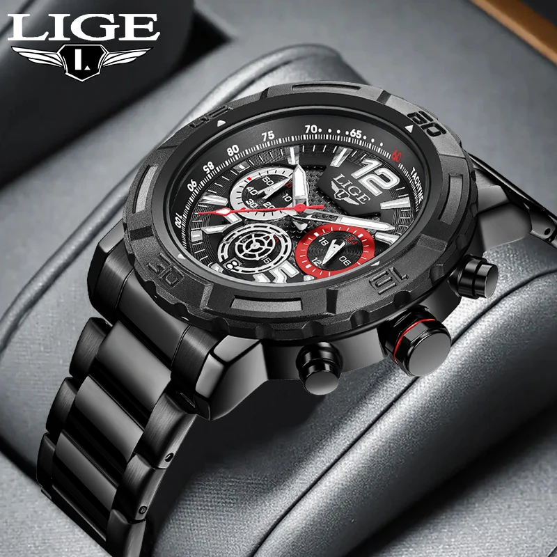 

LIGE Luxury Fashion Quartz Men's Watch Man Casual Stainless Steel Band Wristwatches Waterproof Luminous Business Auto Date Clock