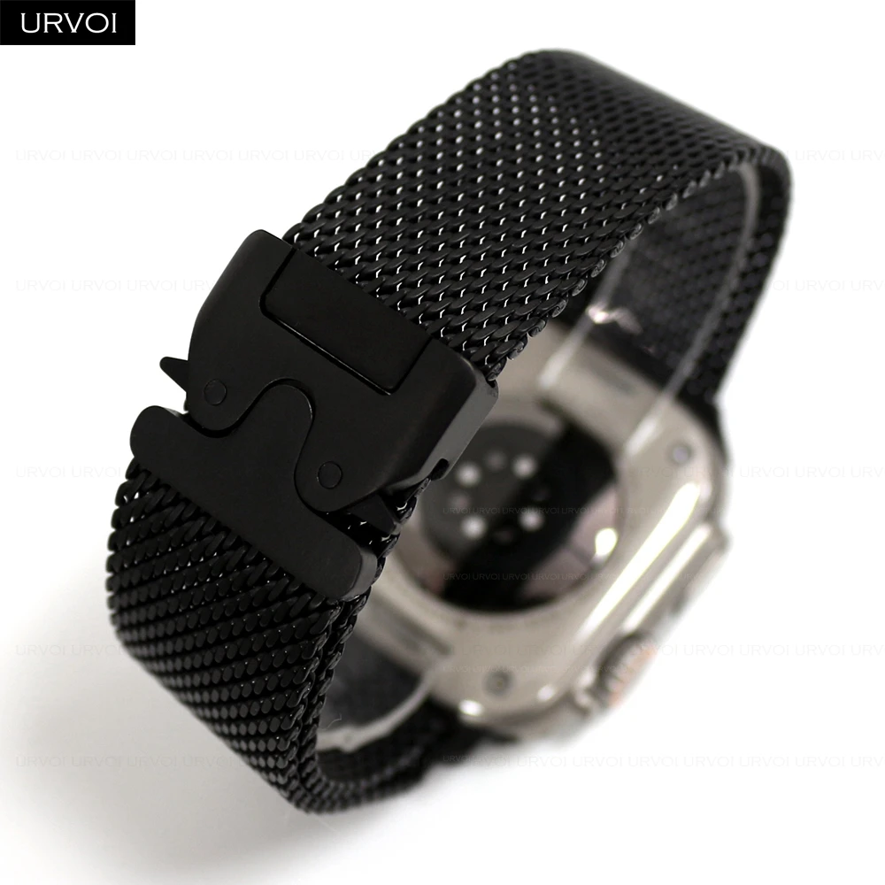 URVOI Titanium Milanese loop for Apple Watch Ultra 3 2 Series 11 10 9 Natural Black band mesh strap for iWatch parachute buckle