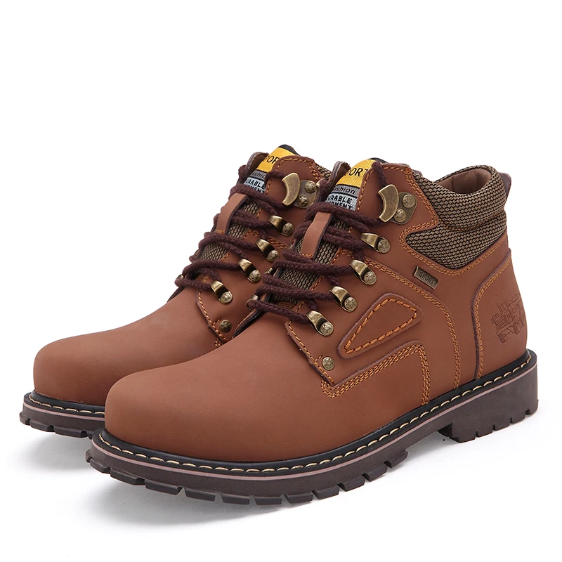 Winter Men Boots Leather Ankle Boots Warm Man Snow Boots Non-slip Work Boots Outdoor Hiking Climbing Walking Casual Sneakers
