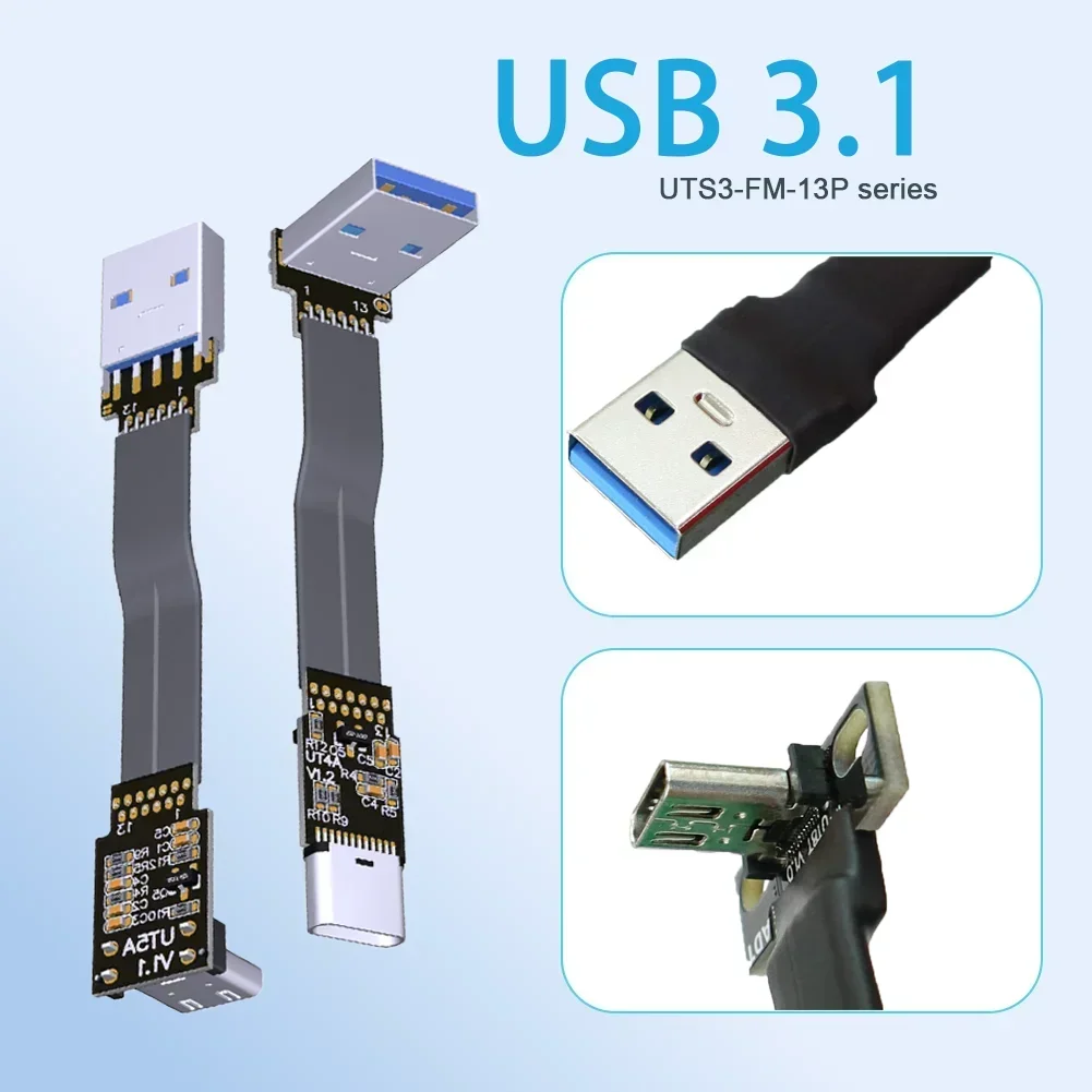 ADT-Link USB 3.1 Type-C Female to Type-A Male Adapter Cable 10G/bps FPV Aerial Up Down 90 Angle Photography Cord Ribbon FFC Flat