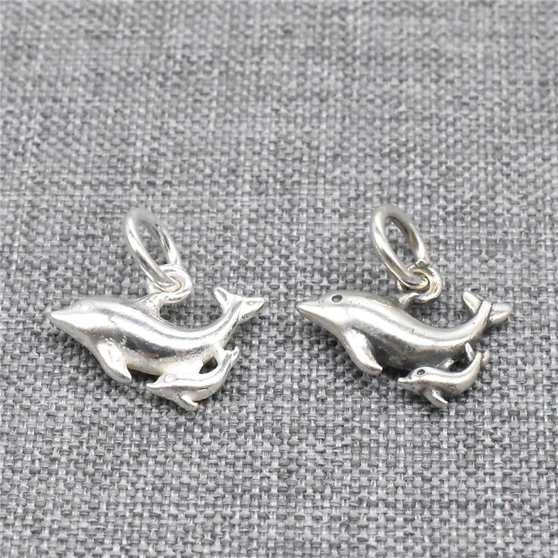 2 Pieces Family Dolphin Pendant Charms in 925 Sterling Silver for Necklace Bracelet and Earring Making
