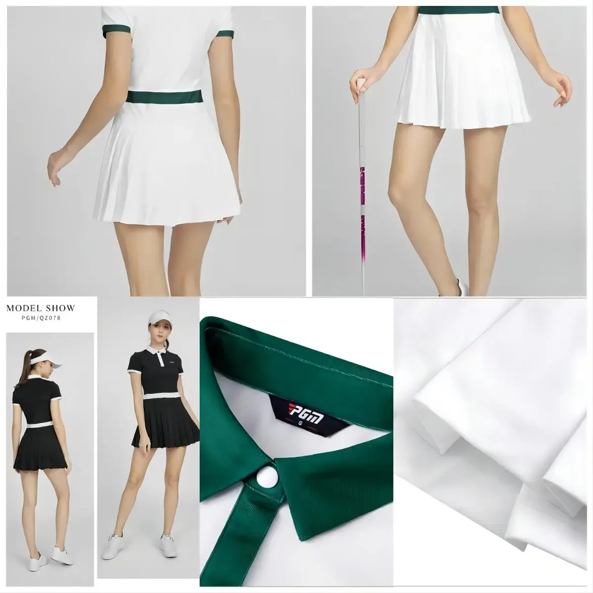 PGM New Lady Short-Sleeve Golf Polo Shirt Dress Slim Pleated Golf Dress High Waist Anti-expose Skirt Dresses Elastic Sport Wear