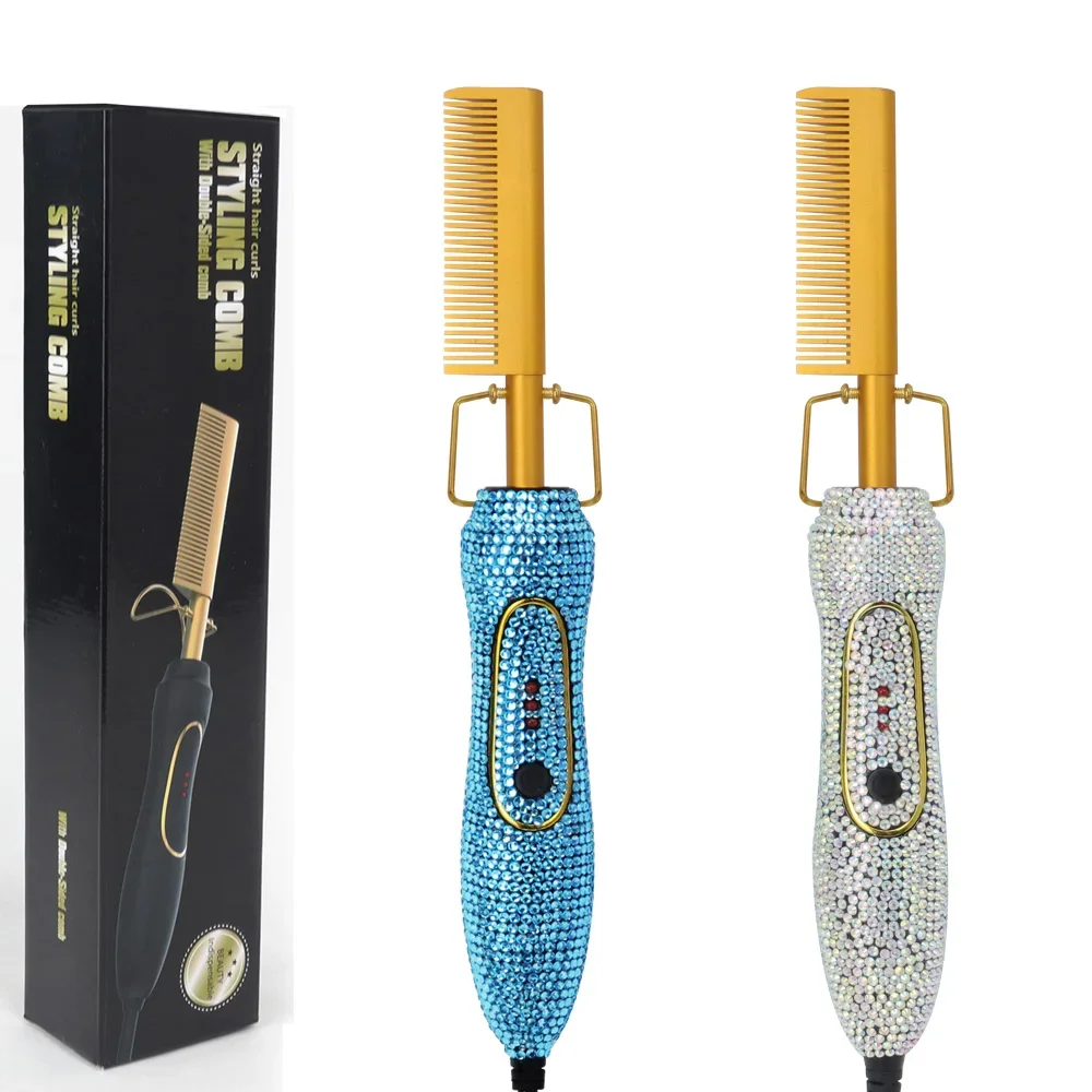 Hot African Hair Straight High Heat Press Comb, Mini Hair Straightener Pressing Electric Bling Hot Comb