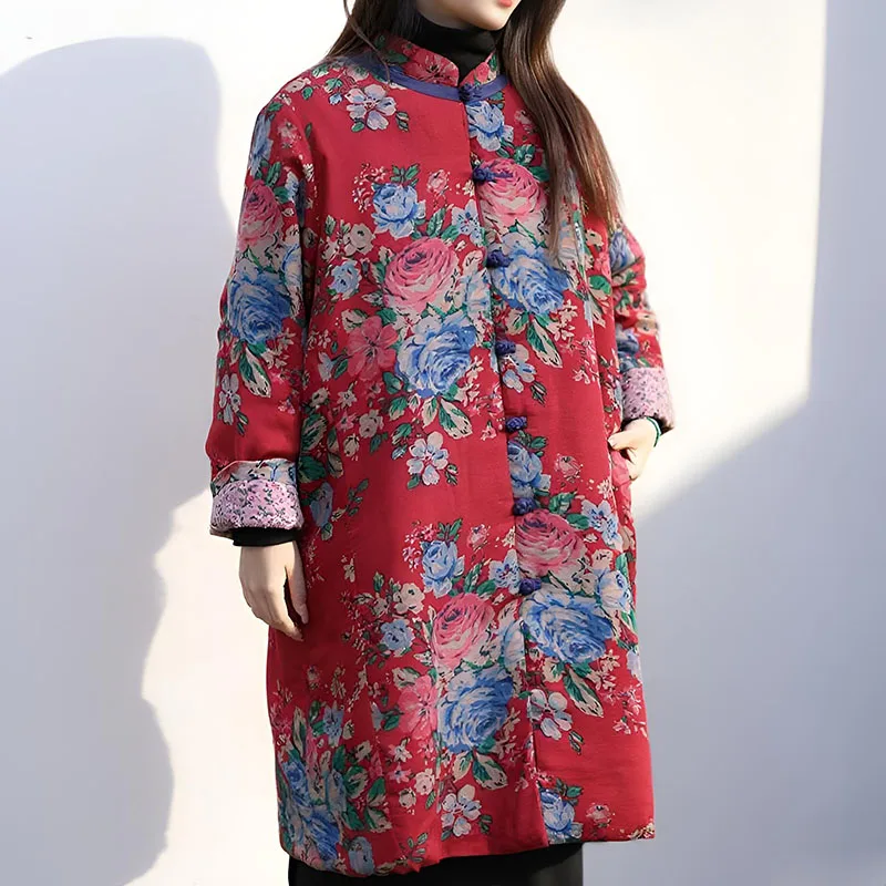 

Осень-зима, новый свободный Тренч в китайском стиле с принтом, женская длинная ветровка, куртка, пальто с длинными рукавами и принтом, ретро пальто Abrigo