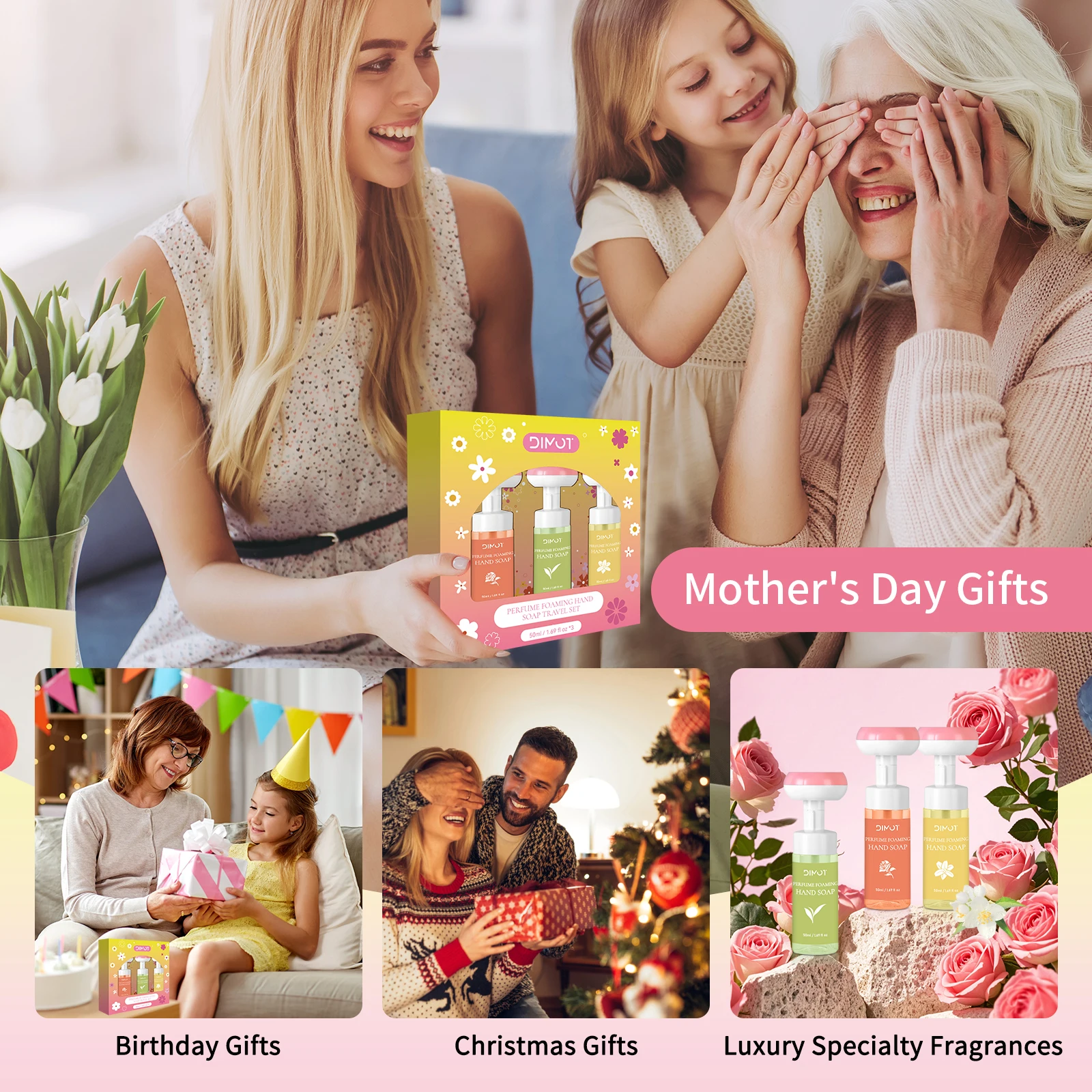 

DIMOT Perfume Foaming Hand Soap Set 3pcs 50ml Travel Size Luxurious Scented Hand Wash for Home Office and Travel