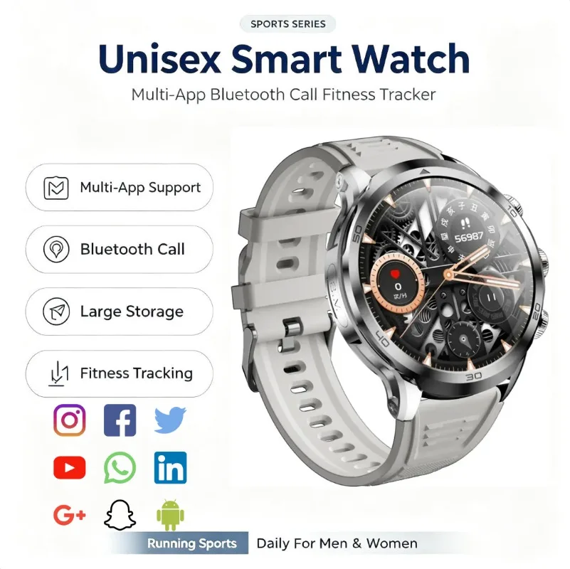 Unisex 4G SIM Sports Smart Watch Curved Display Bluetooth Calling Large Storage Waterproof Multifunctional Fitness Wristwatch