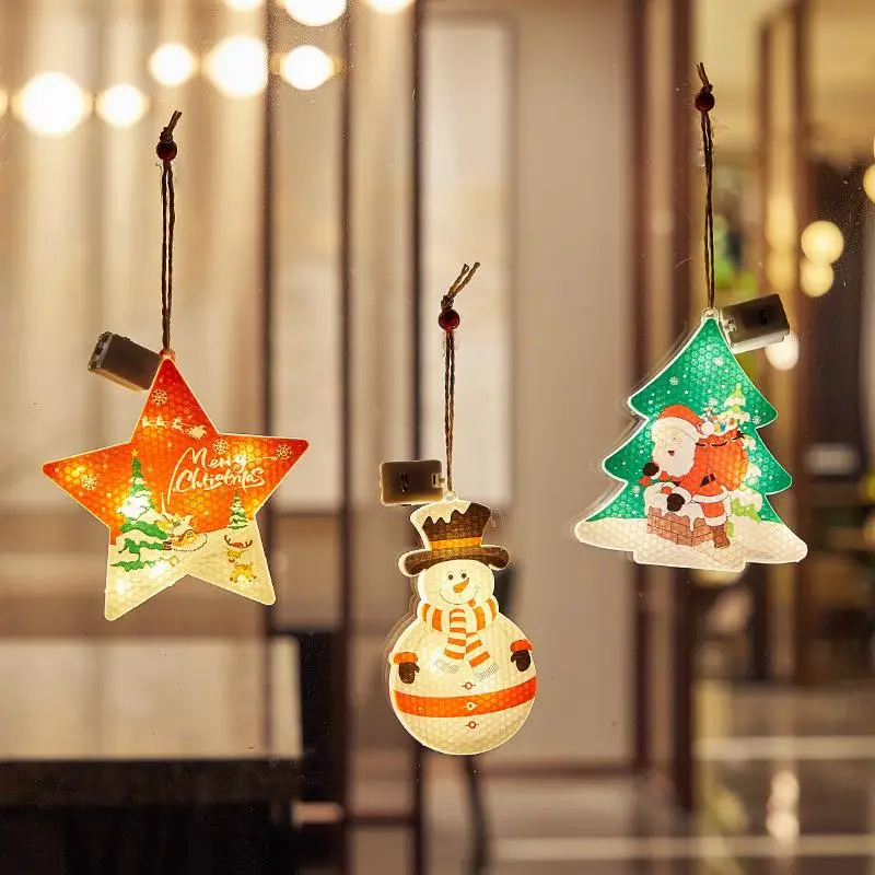 

Christmas Decorative Bell Ornament Snowman Christmas Tree Pendant Atmosphere Light LED Lamp Adjustable Brightness Window Display