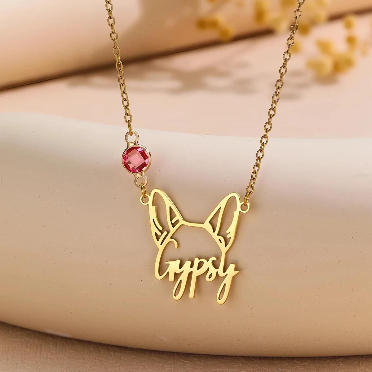 

Stainless Steel Custom Name Necklace Hollow Cat And Dog Ear Collarbone Chain Pendant Personalized Jewelry for Women Gift
