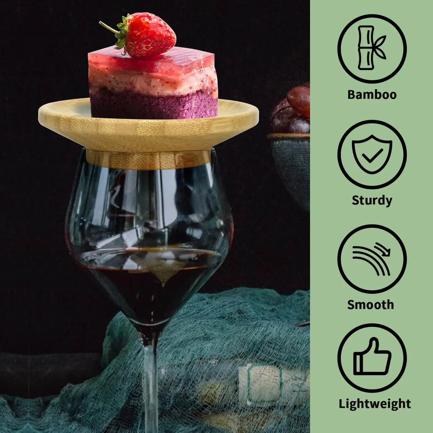4 Pcs Set Wine Glass Charcuterie Topper Coasters Plate,Natural bamboo Board Topper for Family Gatherings, Restaurants, Bars