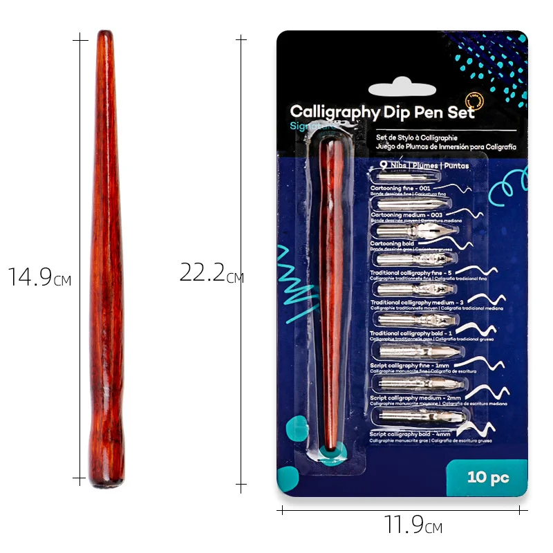 

10PCS Set Pen 9 Calligraphy Nibs Dip Pen Set For Cartoon Animation Lettering Skeching Art Drawing Mapping Decorative Designs