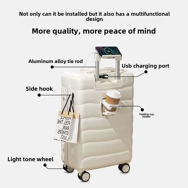 18, 20, 26 Inch Multifunctional Suitcase Charging Large Capacity Trolley Luggage Lightweight ABS Carry-Ons Fashion Suit Case