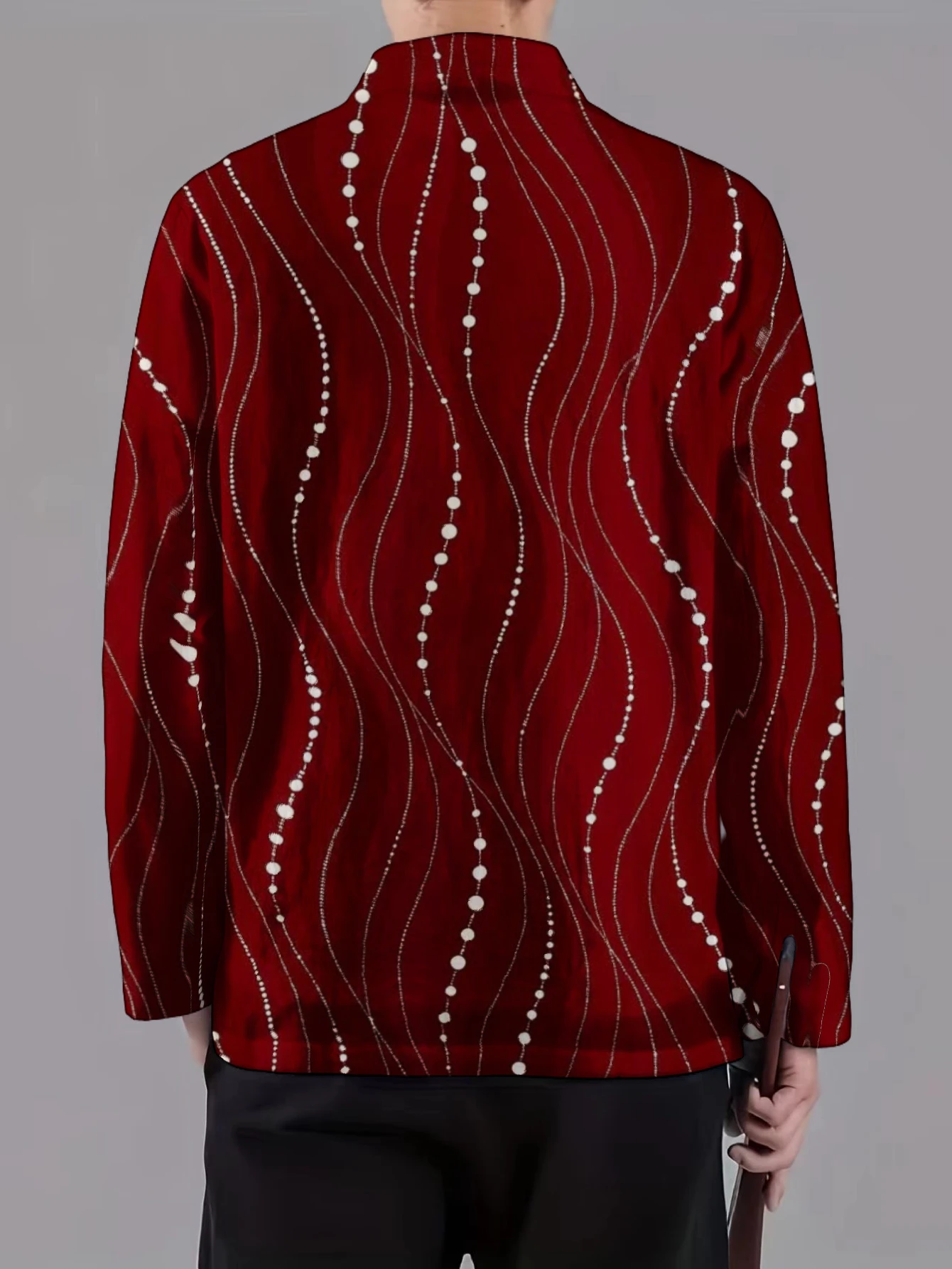Men Mandarin Collar Frog Button Jacket Geometric Ethnic Line Gradient Art Print Traditional Outerwear