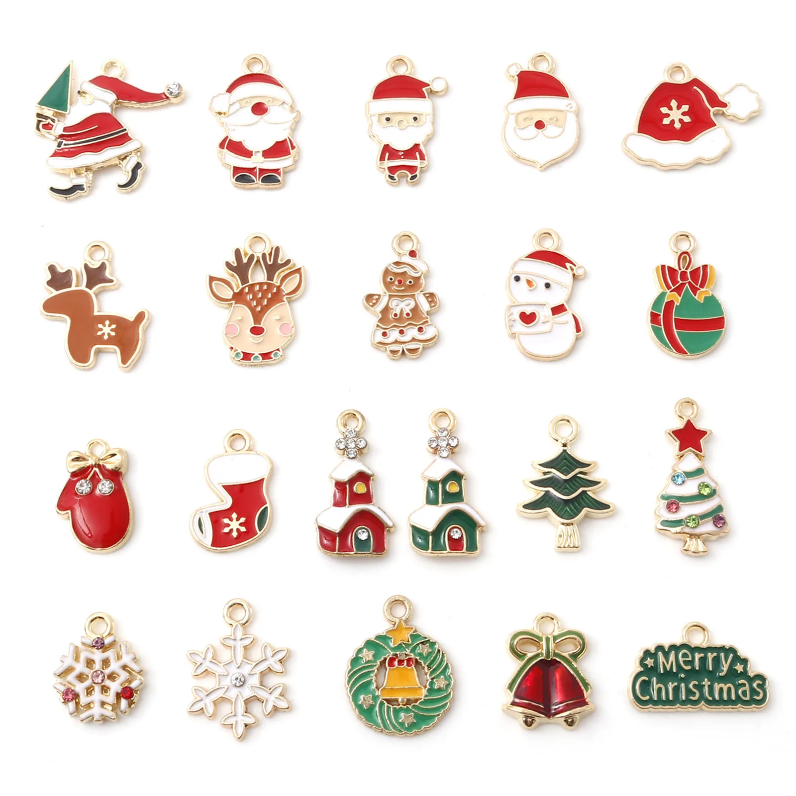 

Cute Cartoon Christmas Charms Multicolor Enamel Santa Claus Snowman Gold Color Metal Pendants DIY Making Necklace Jewelry,10PCs