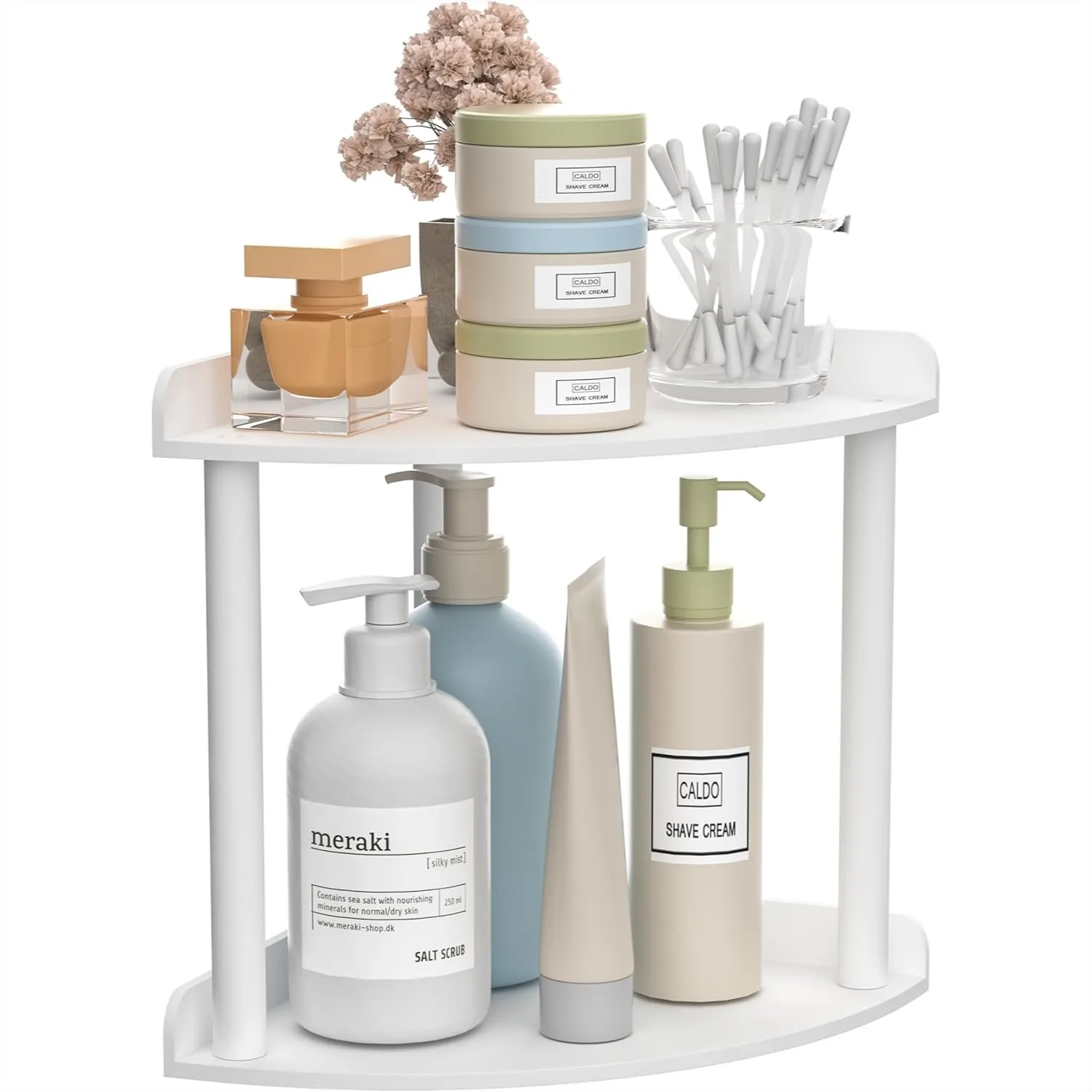 

2 Tier Countertop Corner Shelf 7x7x8 Inch, White Acrylic Bathroom Vanity Organizer for Skincare and Cosmetics