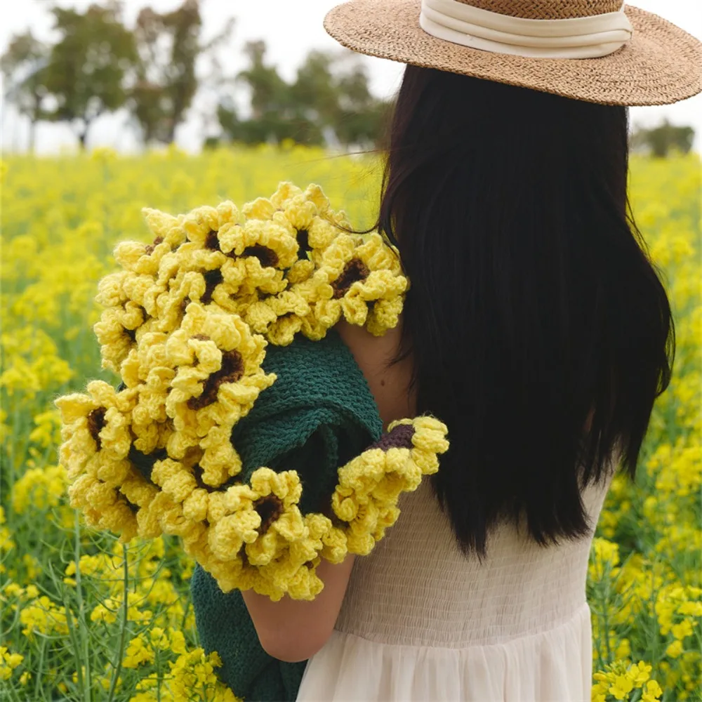 Woven Crocheted Rose Sunflower Bouquet Blanket Fashion Finished Flower Bouquet Blanket DIY Craft Artificial Knitted Blanket